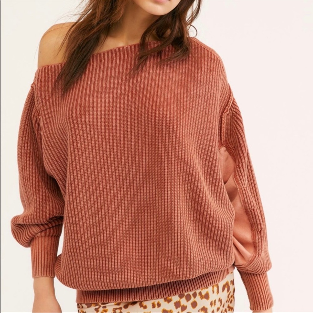 Free people city of stars oversized sweater brick red women size M